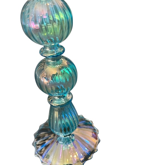 LARGE EGYPTIAN‎ REVIVAL CANDLESTICK LIGHT BLUE SHINY / LiIGHT GLASS - Picture 10 of 11